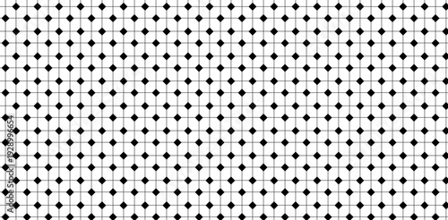 Repeating black and white geometric pattern, small square tiles with thin lines forming a grid, minimalist design, flat, seamless pattern, top view.