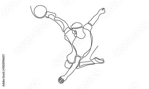 Continuous line of football player kicks the ball