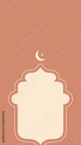 Salmon Islamic arch frame with crescent moon for Ramadan and Eid posters