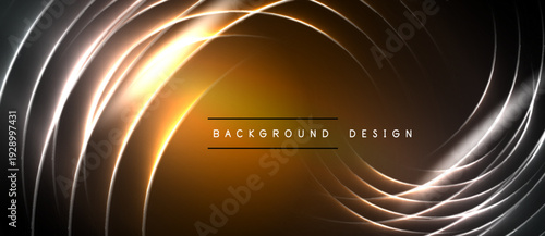 Abstract swirling lines create luminous effect. Warm colors dominate dark background. Text reads background design. Modern, elegant visual.