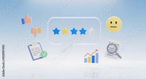 Customer feedback and rating icons for service evaluation.
