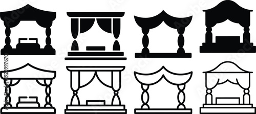 Various canopy and gazebo silhouette and outline icons for event and outdoor design