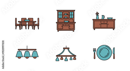 Dining Room Line art dynamic smooth color illustration