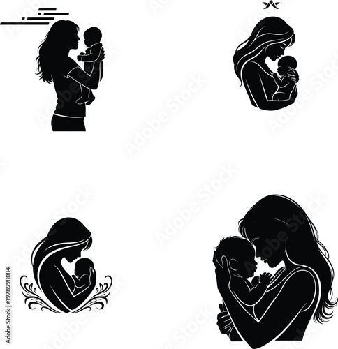 Mother's day tribute with heartwarming family silhouettes and symbols