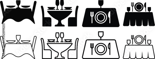 Dining Table Icons - Restaurant Setting Symbols for Food and Events