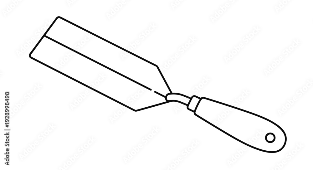 Fototapeta premium Black and white line art illustration of a professional handheld trowel tool used for masonry or gardening isolated on white background.