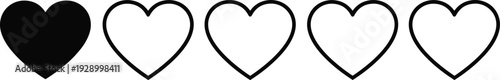 Heart icon rating set, filled and outline love symbols for feedback ui web design