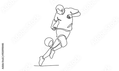 Continuous line of football player kicks the ball