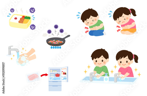 食中毒予防と原因のイラストセット
