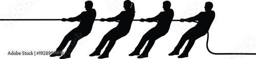 Silhouette of People Pulling Rope in Tug of War Competition, Concept of Teamwork, Business Strength, Cooperation, Effort and Professional Collaboration