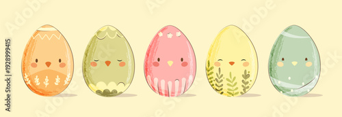 A set of cute Easter eggs. Vector illustration.
