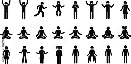 Human Activity Icons Set Featuring Various Poses and Movements