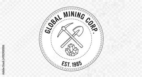 Global Mining Corp. vintage logo with pickaxe and shovel design.