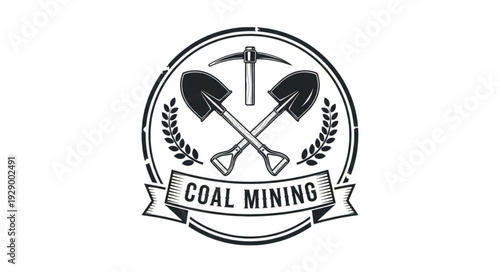 Vintage coal mining emblem featuring crossed shovels and pickaxe design.