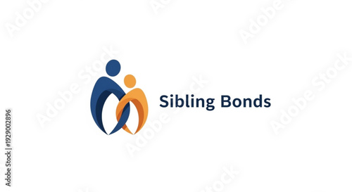 Sibling bond logo with two embracing figures in blue and orange on white background