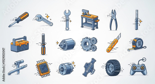 Collection of various tools and equipment for construction and repair work.