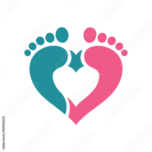 Heart shaped baby feet in pink and green