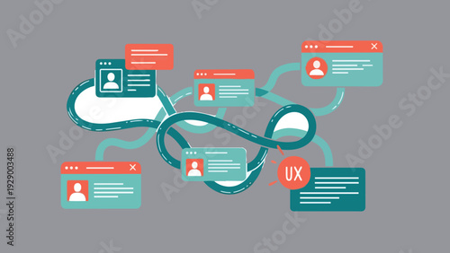 User profile cards connected in a network UX design