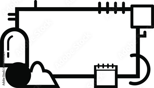 A simple black line drawing of an abstract mechanical device on a white background, wqe (117) reference