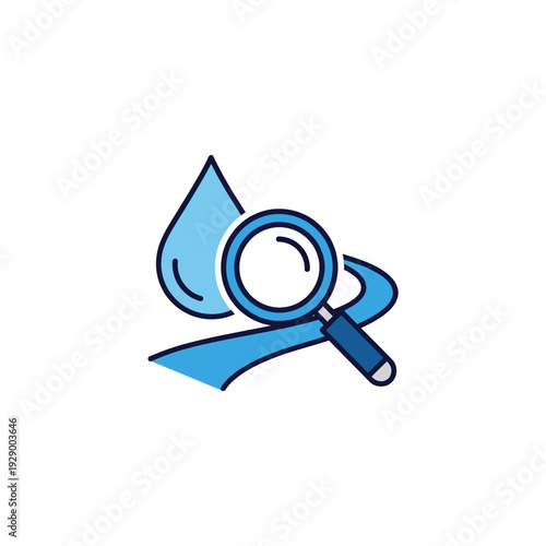 Magnifying Glass Examining Water Droplet Illustration.