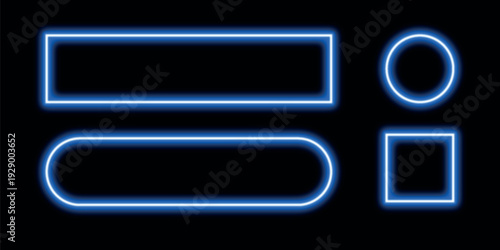 Brightly colored neon rectangle frames cyan and magenta isolated on a black background Artwork