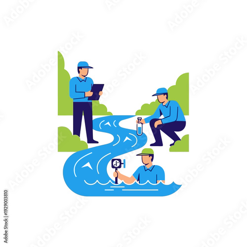 Quadro su tela Men Conducting Water Quality Testing.