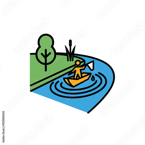 Person Paddling Canoe on River Water.
