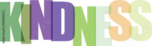 Overlapping letters spell KINDNES in pastel green purple and orange with Colorful text effect