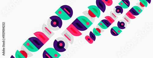 Abstract colorful circles, lines create dynamic pattern. Bright hues dominate white background. Modern design element.