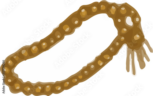 Cartoon illustration of a brown beaded necklace with a tassel pendant, rendered in a soft, simple style on a plain background