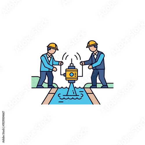 Engineers Inspecting Water Pump System.