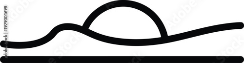 Black line drawing of a sun rising over wqe 127 landscape