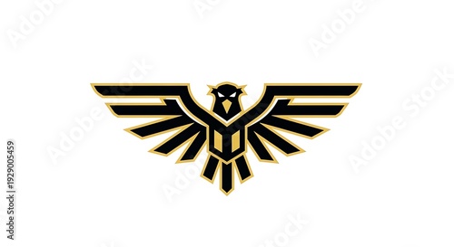 Foto Stylized black and gold eagle logo emblem with outstretched wings and sharp talo