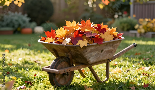wheelbarrow with autumn leaves