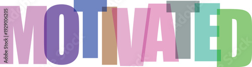 Transparent overlapping pastel colored block letters spelling MOTIVATE Colorful text effect