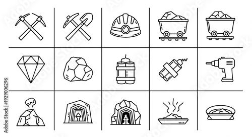 Mining tools and equipment illustration, perfect for industry and mining themes.