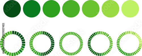 Circular Progress Icon Set with Gradual Color Changes for Data Visualization, Loading, and Performance Metrics