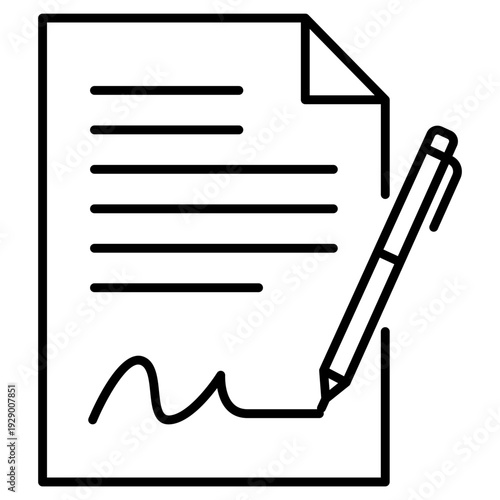 Contract Signing Line Icon with Pen and Document