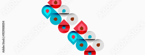 Colorful circles, squares, triangles form diagonal pattern. Bright hues contrast against white background. Simple geometric shapes repeat.