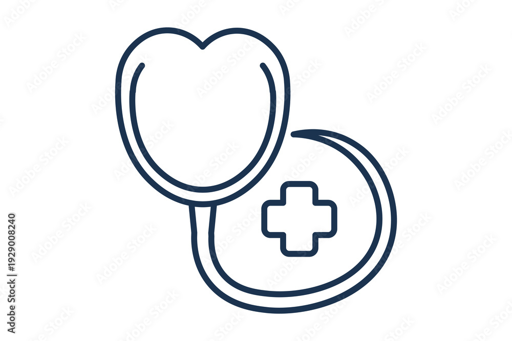 Fototapeta premium Stethoscope Line Diagnostic Tool Clinical stethoscope outline icon for heart diagnostics and medical checkups