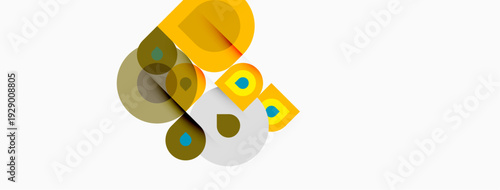 Abstract geometric shapes overlap. Yellow, olive, gray tones dominate composition. Minimalist design, clean lines present modern aesthetic.