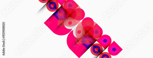 Abstract pink design features repeating circular motifs. Shapes overlap creating dynamic visual texture. Minimalist composition, bright colors.