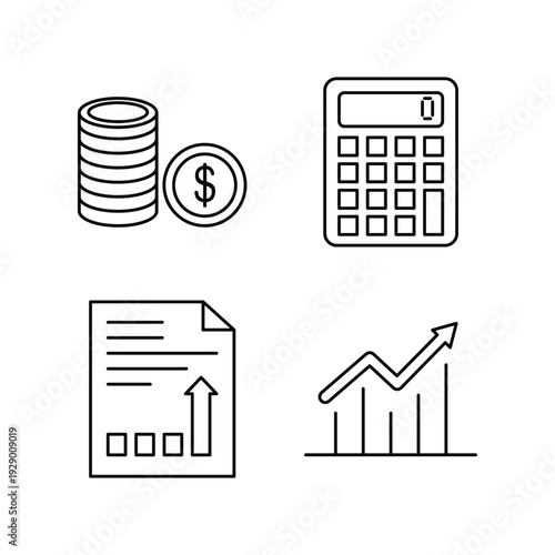 Finance business icons set money calculator report growth