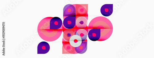 Abstract composition featuring overlapping circles. Shades range from pinks, purples, whites creating dynamic visual effect. Modern design.