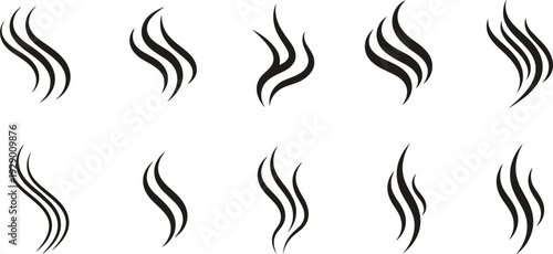 Steam or Smoke Icon Set for Cooking, Aromatherapy, and Energy Concepts