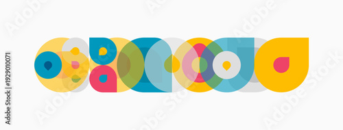 Colorful overlapping semicircles create abstract design. Bright hues suggest playful, modern aesthetic. Simple shapes form dynamic composition.