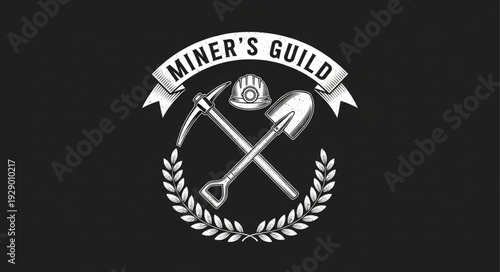 The Miners Guild emblem featuring crossed tools and a laurel wreath.