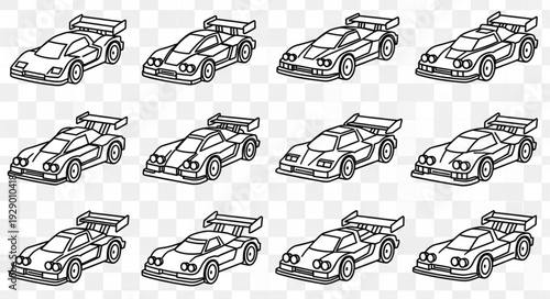 Collection of race cars in a line, perfect for speed and racing themes.