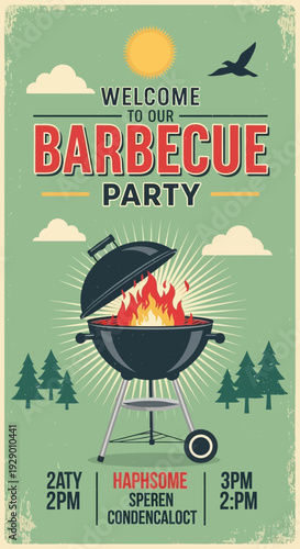 Vintage Barbecue Party Poster with Retro Grill Illustration