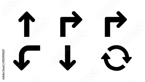 A collection of black arrow icons showing different directions a bold silhouette